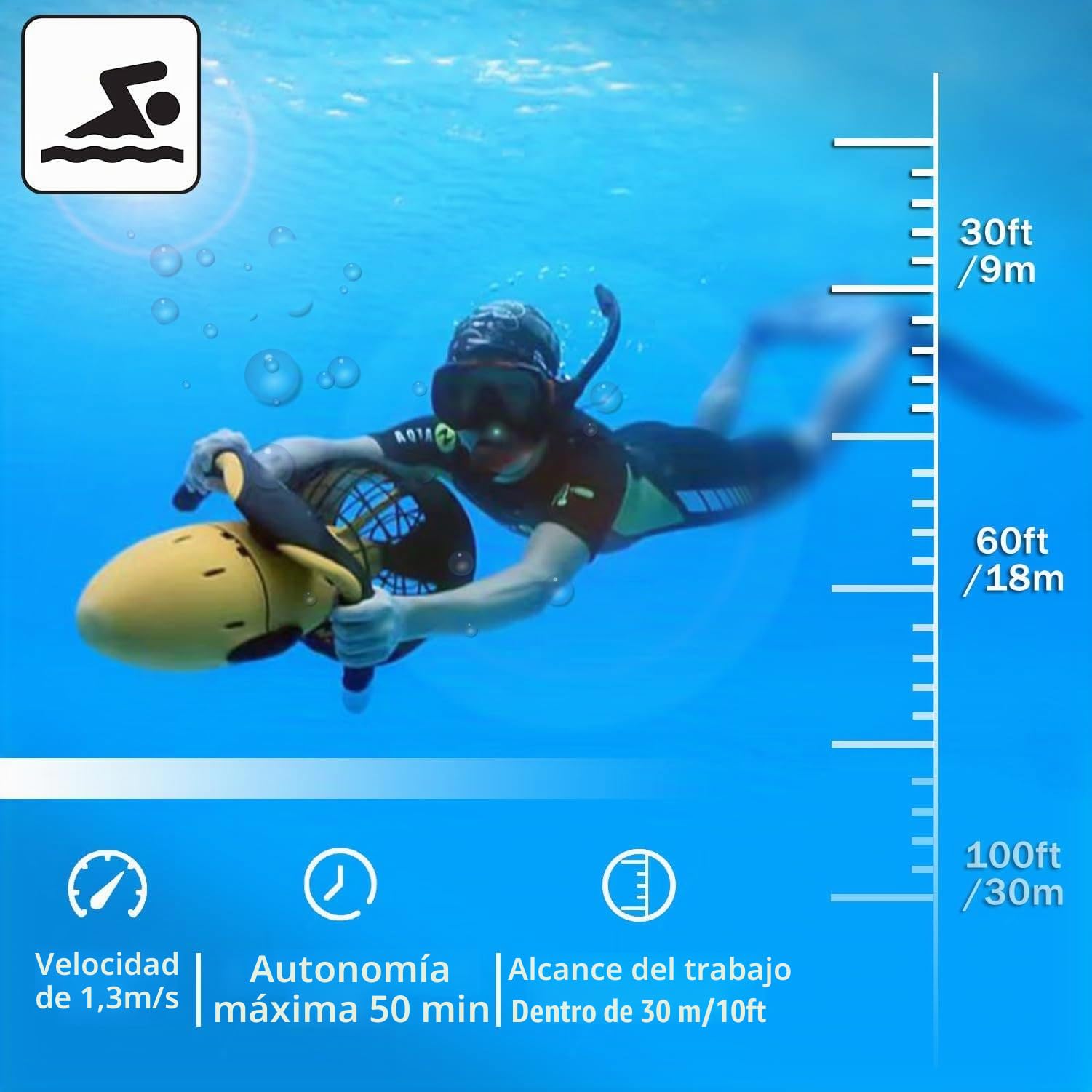 Sea Scooter para Adultos: Explorador Submarino con hélice de Doble Velocidad para Lagos, océanos, Buceo en Piscinas, Aventuras en el mar, batería de Larga duración
