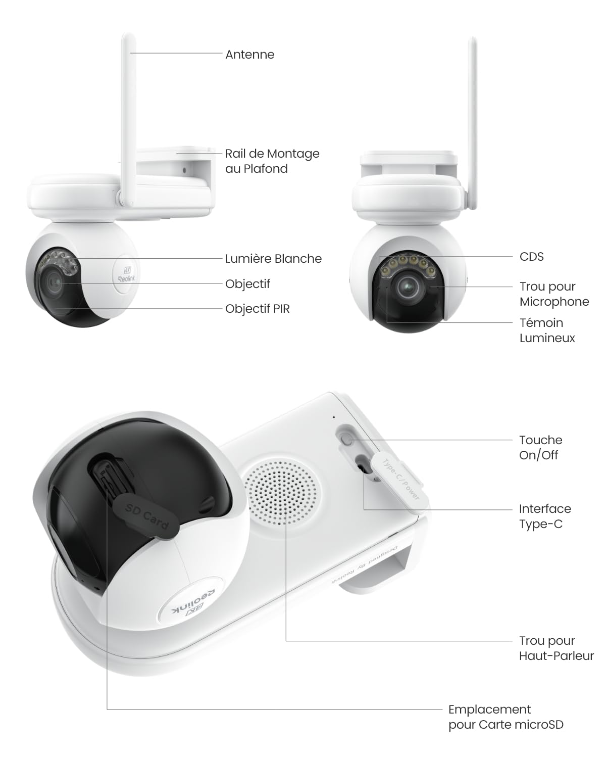 Reolink 4K PT Camera Surveillance WiFi Exterieure sans Fil, Pré-Enregistrement, Détection Intelligente, 360° Suivi Auto, ColorX Vision Nocturne, Batterie Haute Capacité, Altas PT Ultra+Panneau Solaire