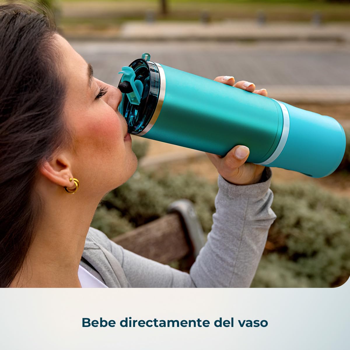 Cecotec Batidora de Vaso Portátil con 11,1V Power Titanium Shake2Go Lagoon Steel. 180W, Vaso Metal 600ml Libre BPA, 3 Programas Automáticos, Carga USB-C, Bebidas Frías por Más Tiempo