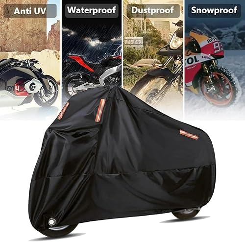 Miniatura 6 de Funda impermeable para motocicleta para todas las estaciones, 190T, duradera, reflectante, para nieve, con agujeros de bloqueo y bolsa de