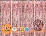 Lametta Vorhang Rosegold, OEMG 4 Stück 1 x 2,5m Metallic Folie Vorhang, Glitzer Vorhang Geburtstagsdeko für Fotowand Geburtstag Mädchen, Deko Vorhang Hintergrund Hochzeit Gender Party Karneval