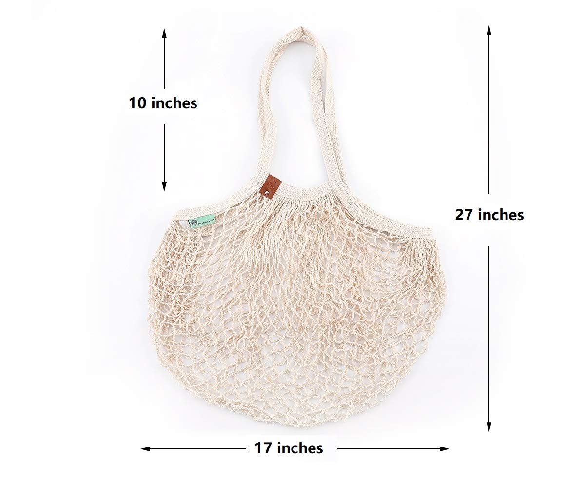 ROCKIMPACT Paquete de 12 bolsas de malla reutilizables con asas largas, color beige
