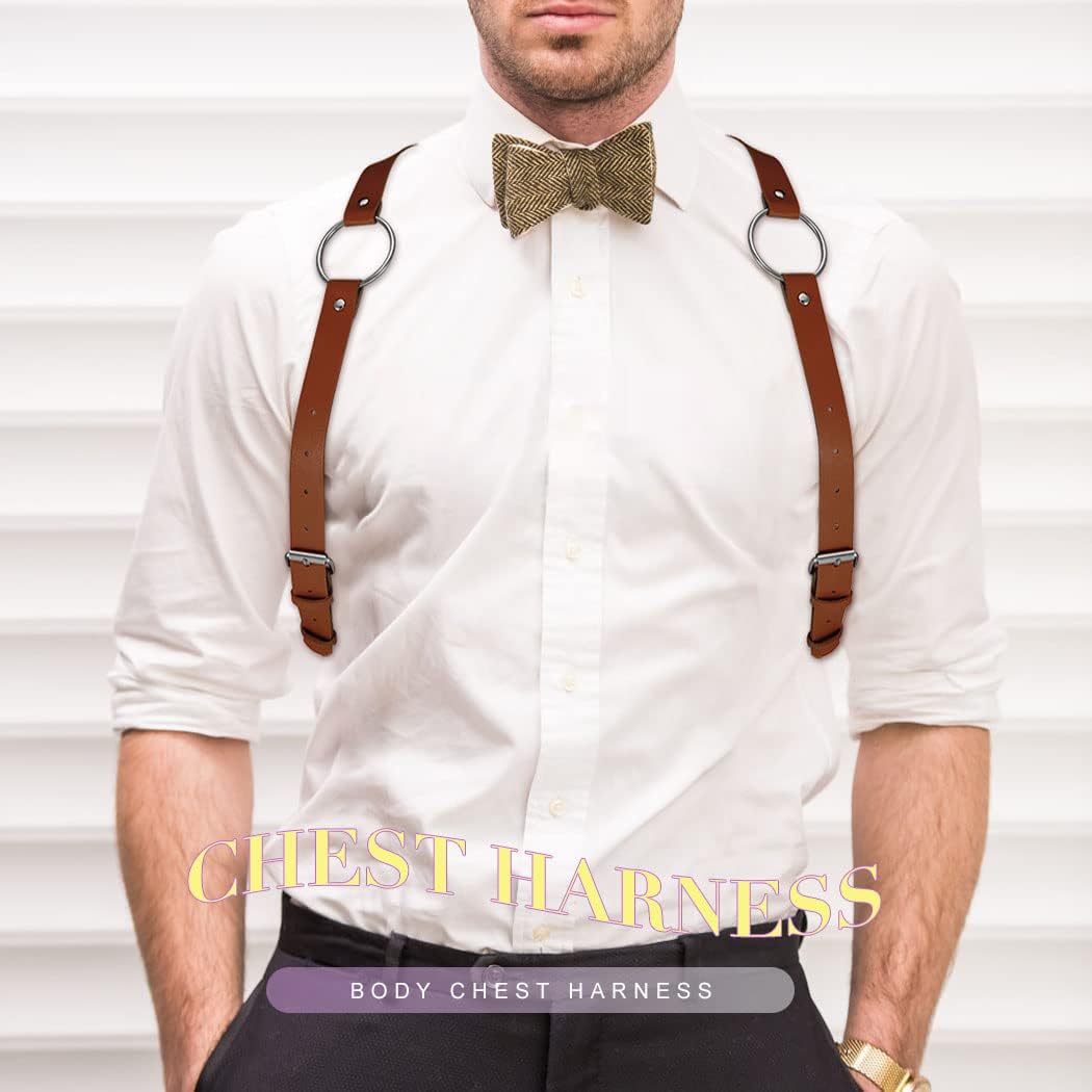 BODIY Men Leather Suspenders Belt Y-Back Shoulder Strap Groomsmen Wedding Adjustable Tuxedo Suspender