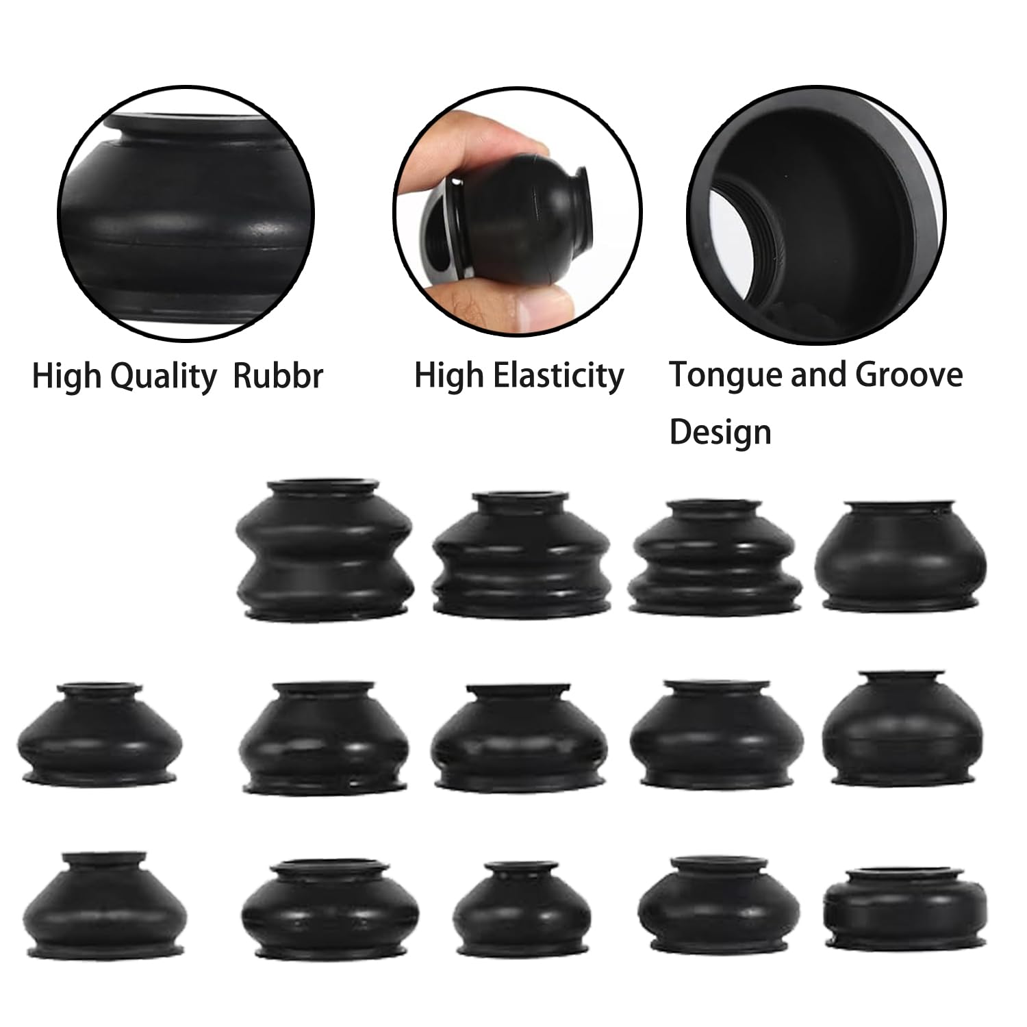 Ball Joint Dust Boots 14-Piece Ball Joint Boots & Dust Covers Kit – Rubber Replacement Covers For Tie Rods & Linkages 2 Front Lower Ball Joints Ball Joint Dust Boots 14-Piece Ball Joint Boots & Dust Covers Kit – Rubber Replacement Covers For Tie Rods & Linkages 2 Front Lower Ball Joints