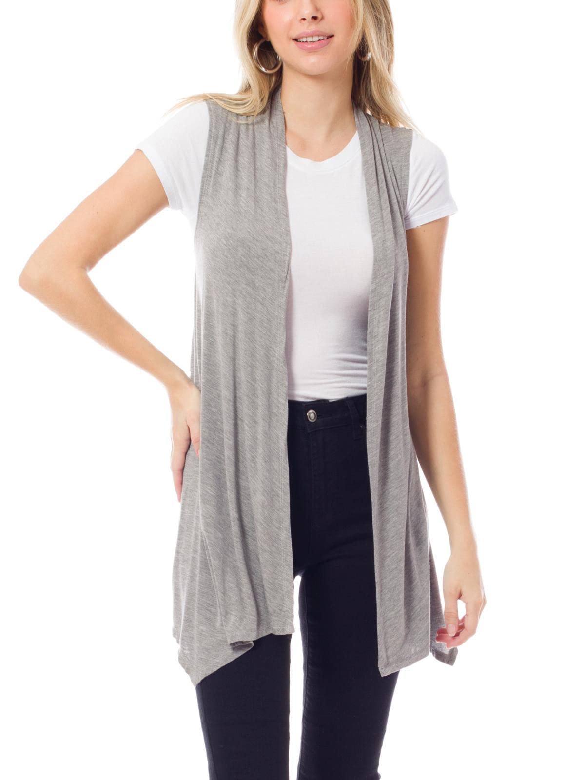 Design by Olivia Women's Sleeveless Breathable Draped Open Front Casual Cardigan Layering Long - Made in USA