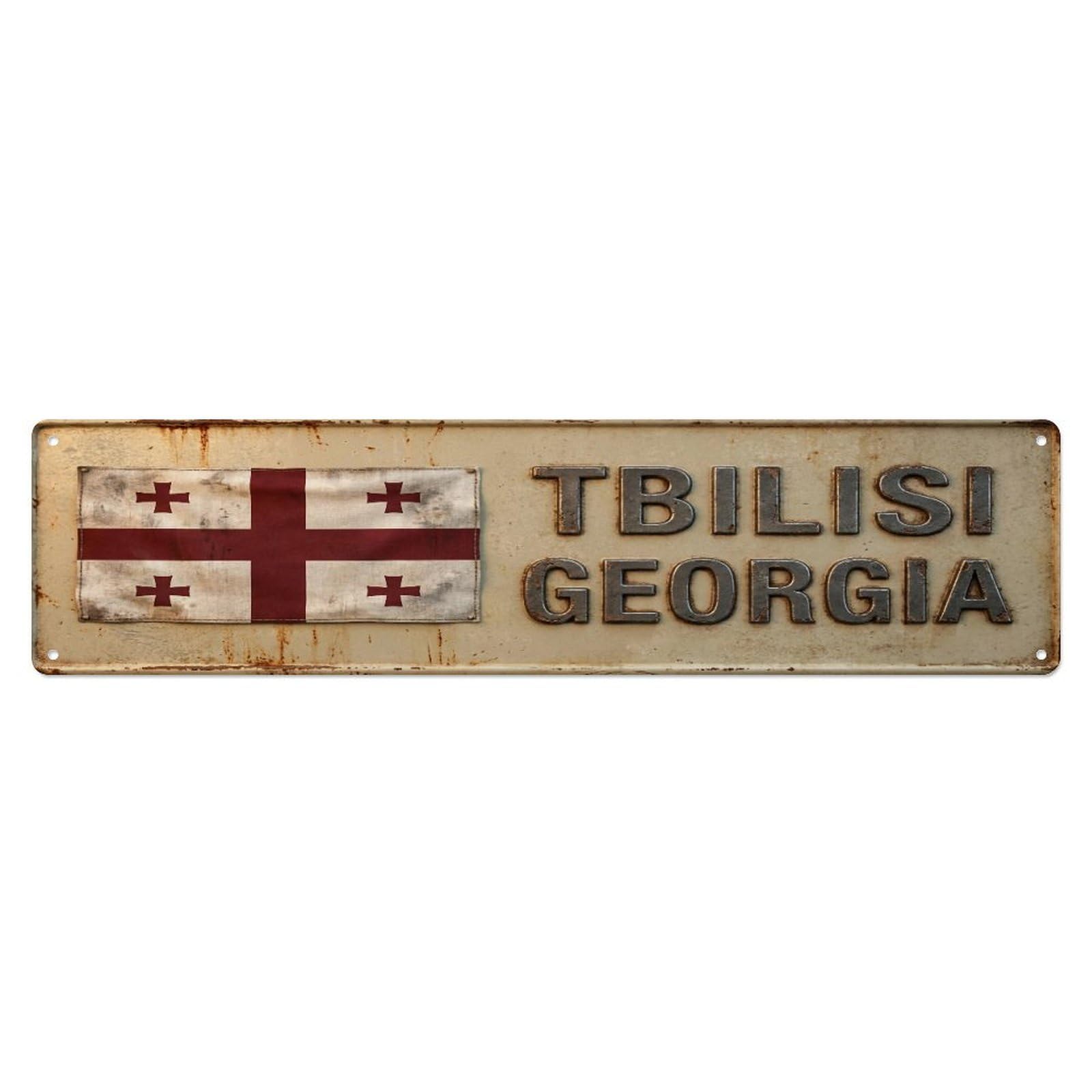 Tgrcjimh Style Metal Tin Sign Vintage Tbilisi Georgia Flag Decor Rustic Travel