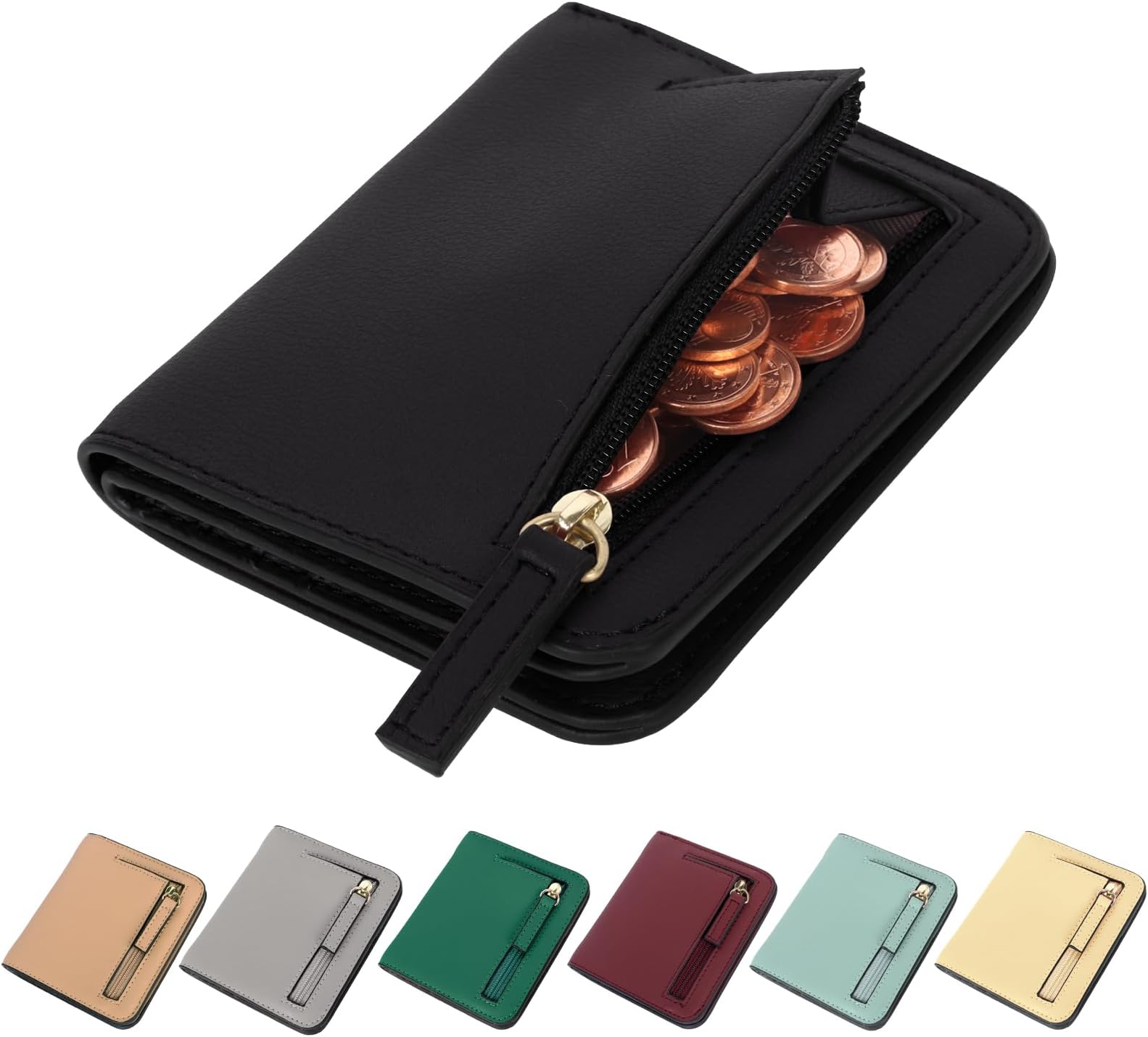 NiCoLaWomen's Small Wallet Black Coin Purse Credit Woman Card Holder Small Wallet RFID Blocking Leathe Wallet Purse Mini Compact Pocket Wallet for Woman Zipper Coin Pocket Ladies Small Purse with ID Window