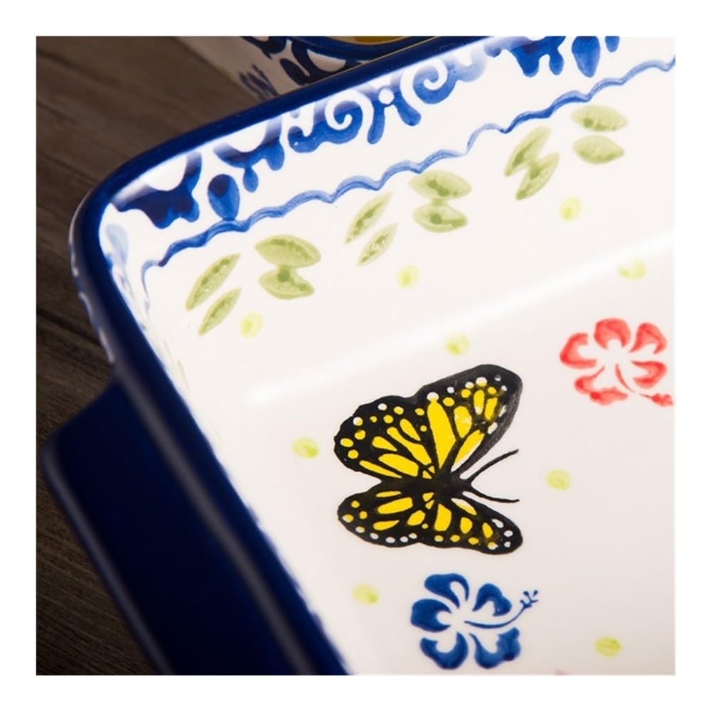 Naczynie do pieczenia Kreatywna, ręcznie malowana, prostokątna ceramiczna forma do pieczenia, talerz do spaghetti w stylu zachodnim, podwójne ucho, warzywa(M)