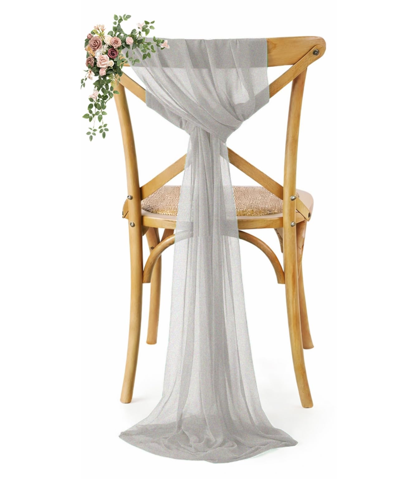 VDS Pack of 200, Grey, Sheer Chiffon Chair Sashes Bows Chair Cover Back Tie Ribbon for Wedding Birthday Baby Shower Engagement Ceremony Event Party Banquet Restaurant Dining Chair Decoration