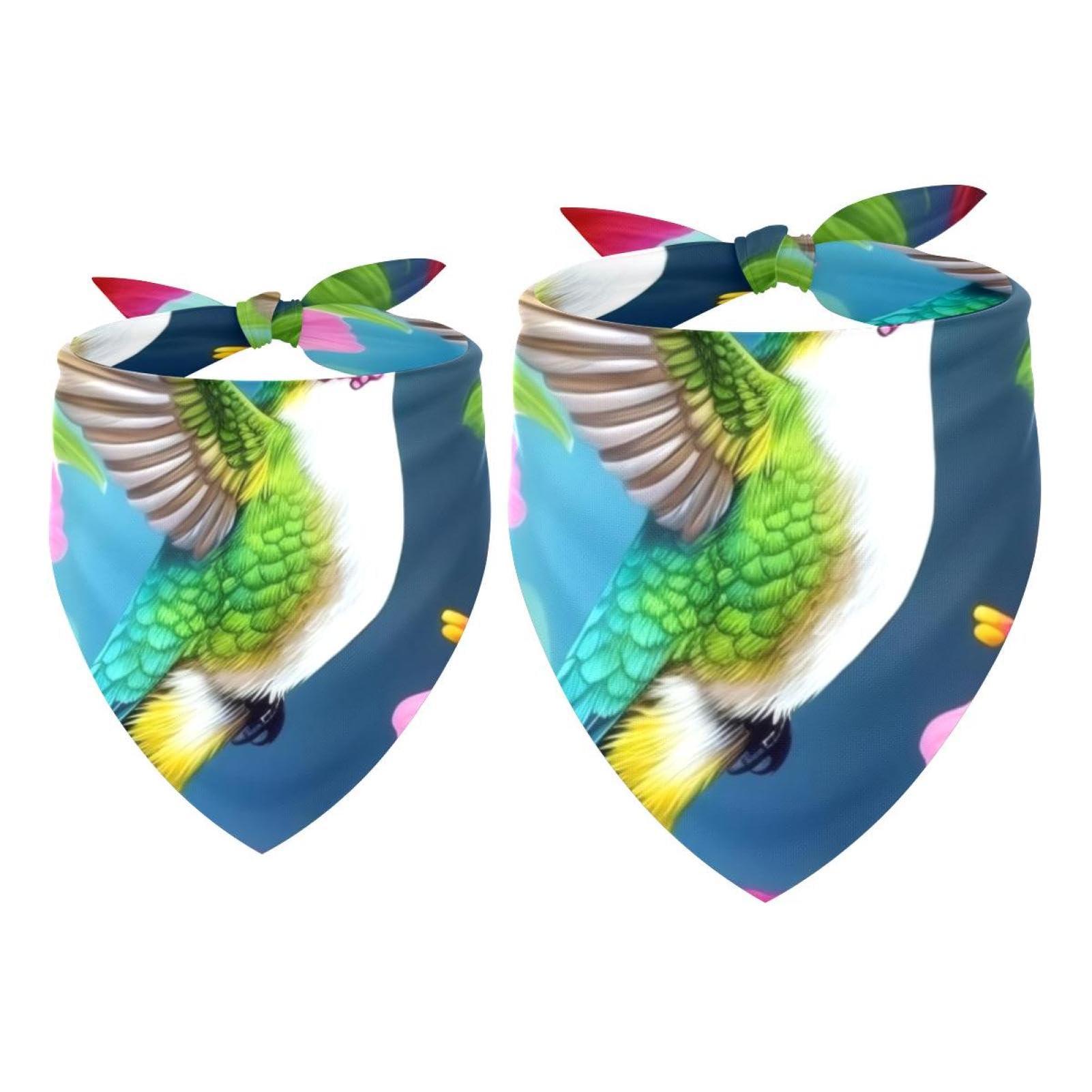 2pcs Pack Dog Bandanas Flower and Hummingbird Triangle Scarf for Small Medium Large Dogs and Cats Pet Kerchief Triangle Scarfs Bibs