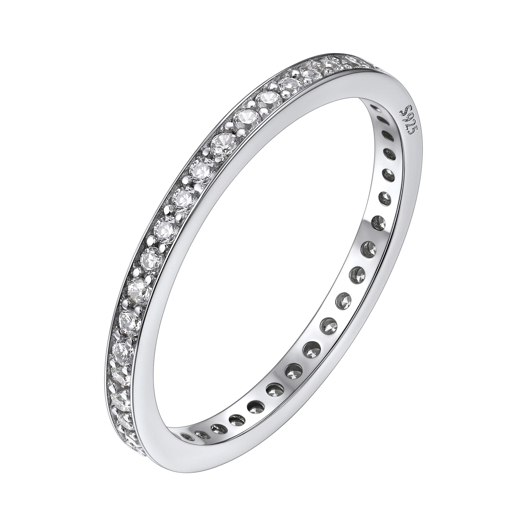 Bestyle Simple Sterling Silver Wishbone Ring Full CZ Eternity Band