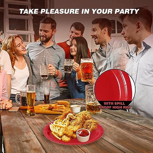 Image of Red Disposable Paper Plates, 9 Inch Dinner Party Plates, 50 Count Bulk | Colored and Sturdy Durable Party Plates, for Birthday, Halloween, Christmas, Baby & Bridal Showers, BBQ, Pizza & Sandwiches