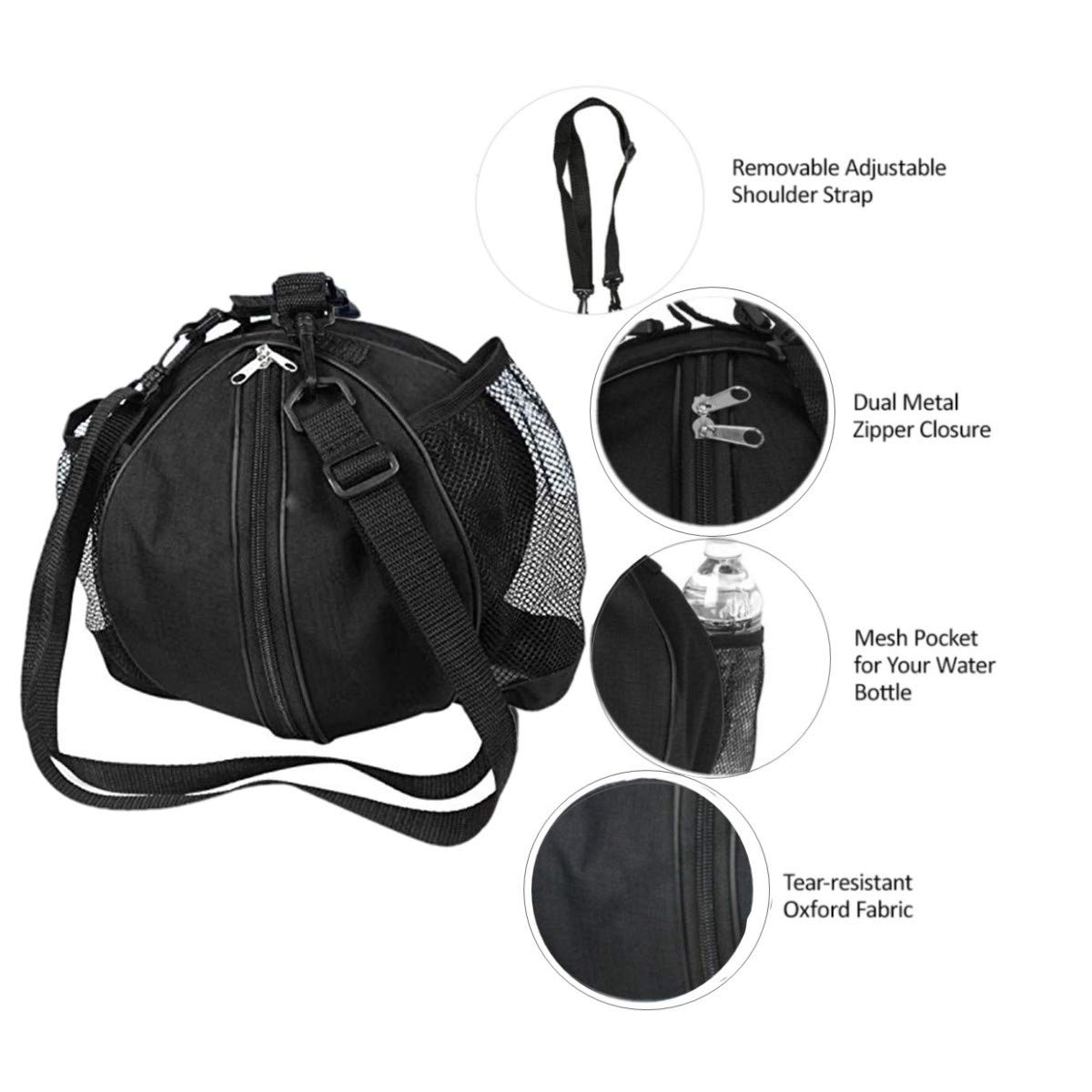 JZK Bolsa Bandolera Baloncesto Voleibol Fútbol Bolsillos Laterales Red Botella Agua Negra