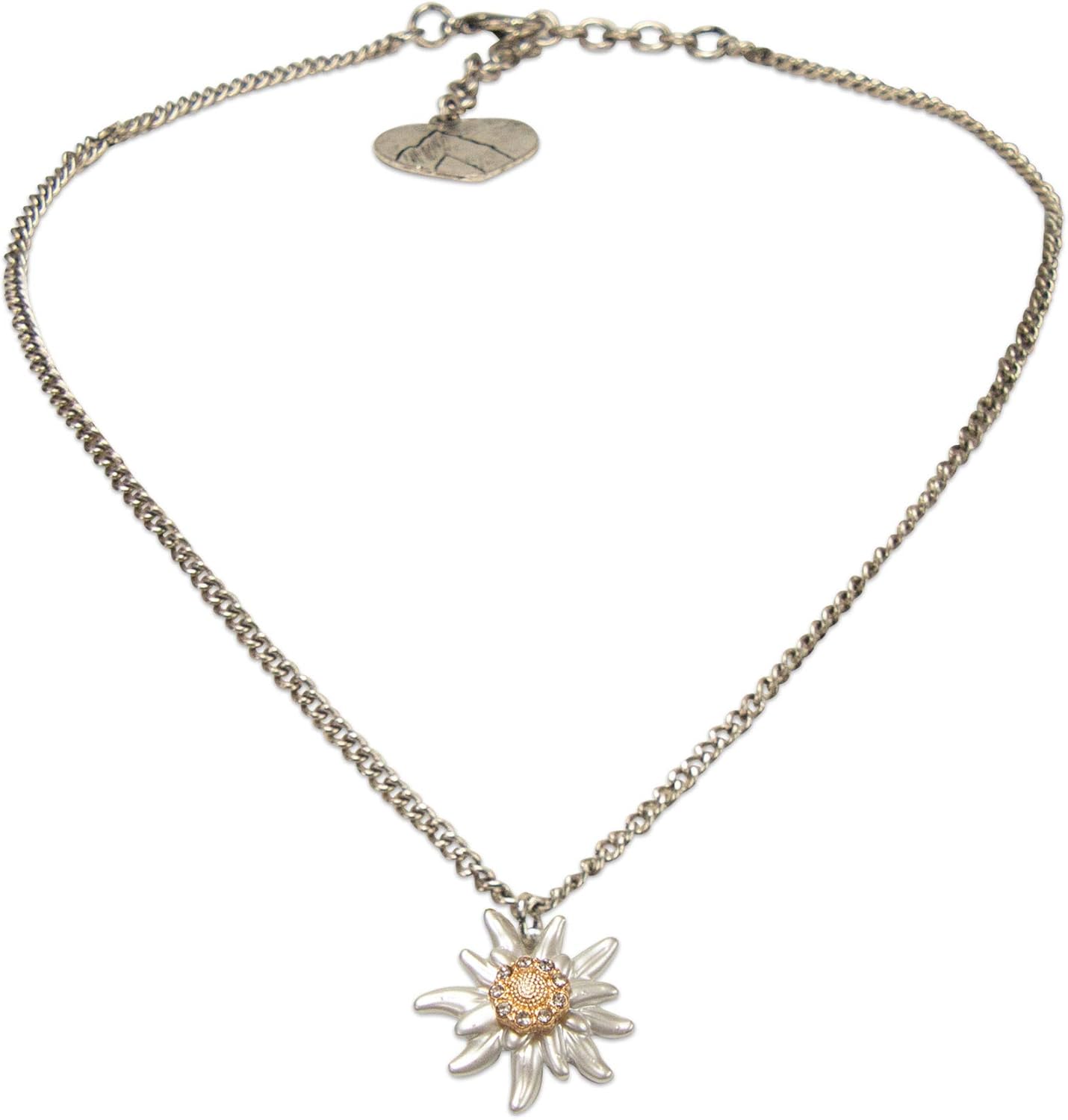 Alpenflüstern Trachtenkette Mit Edelweiß - Traditionelle Dirndlkette Mit Strass & Verlängerung