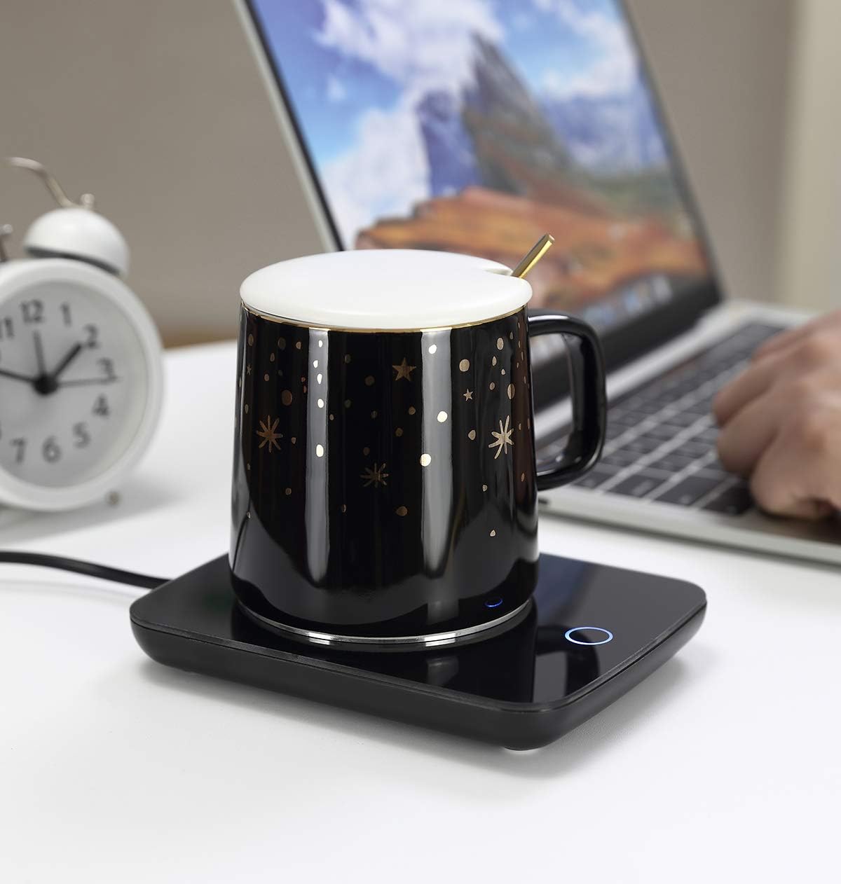 Misby Coffee Warmer for Desk with Auto Shut Off Electric Coffee Mug Warmer Set for Office Home Desk Use, Cup Warmer with Mug for Coffee, Milk, Tea, Water, Christmas/Birthday Gift(White)