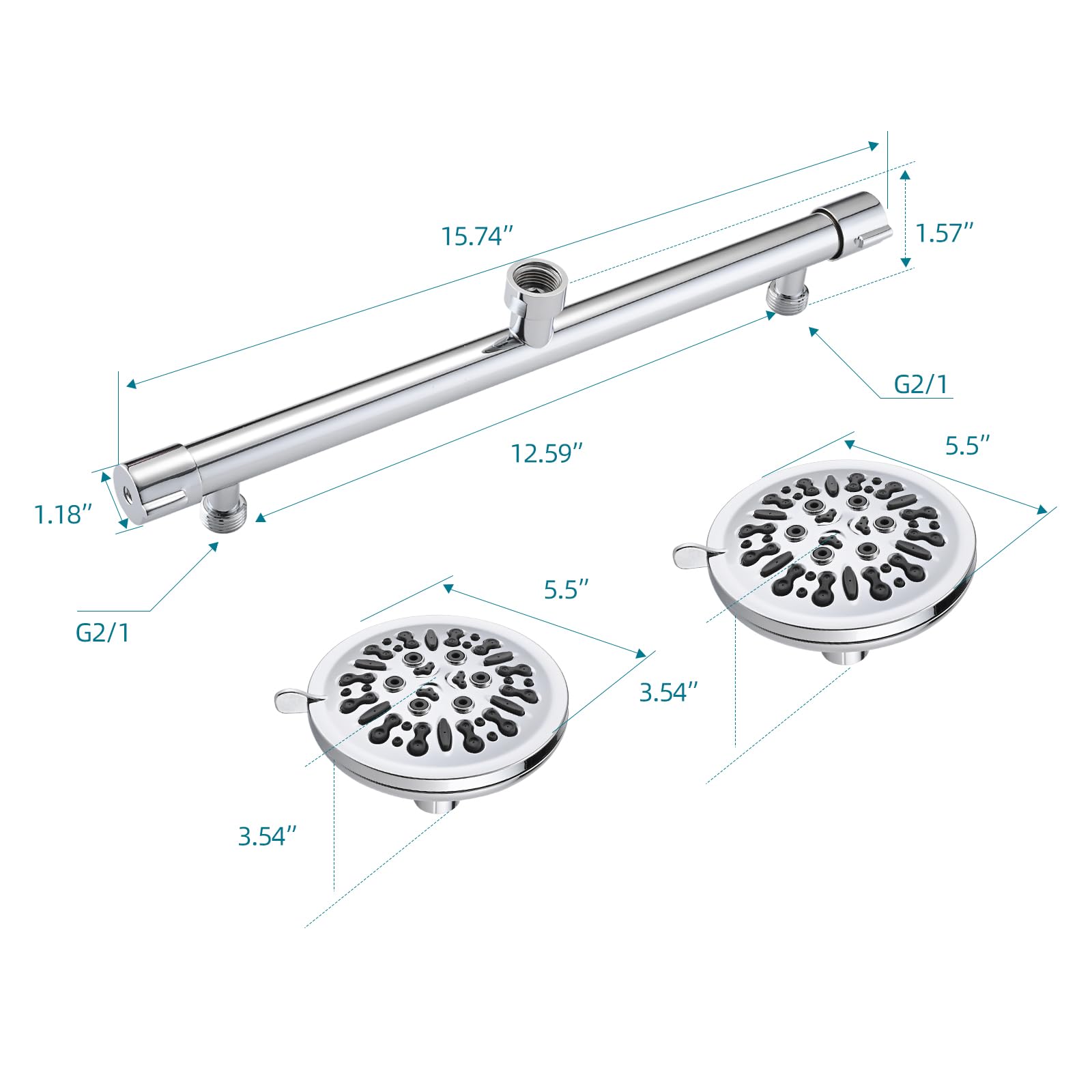 Amazon.co.jp: ダブルシャワーヘッド 2つのシャットオフバルブシャワー