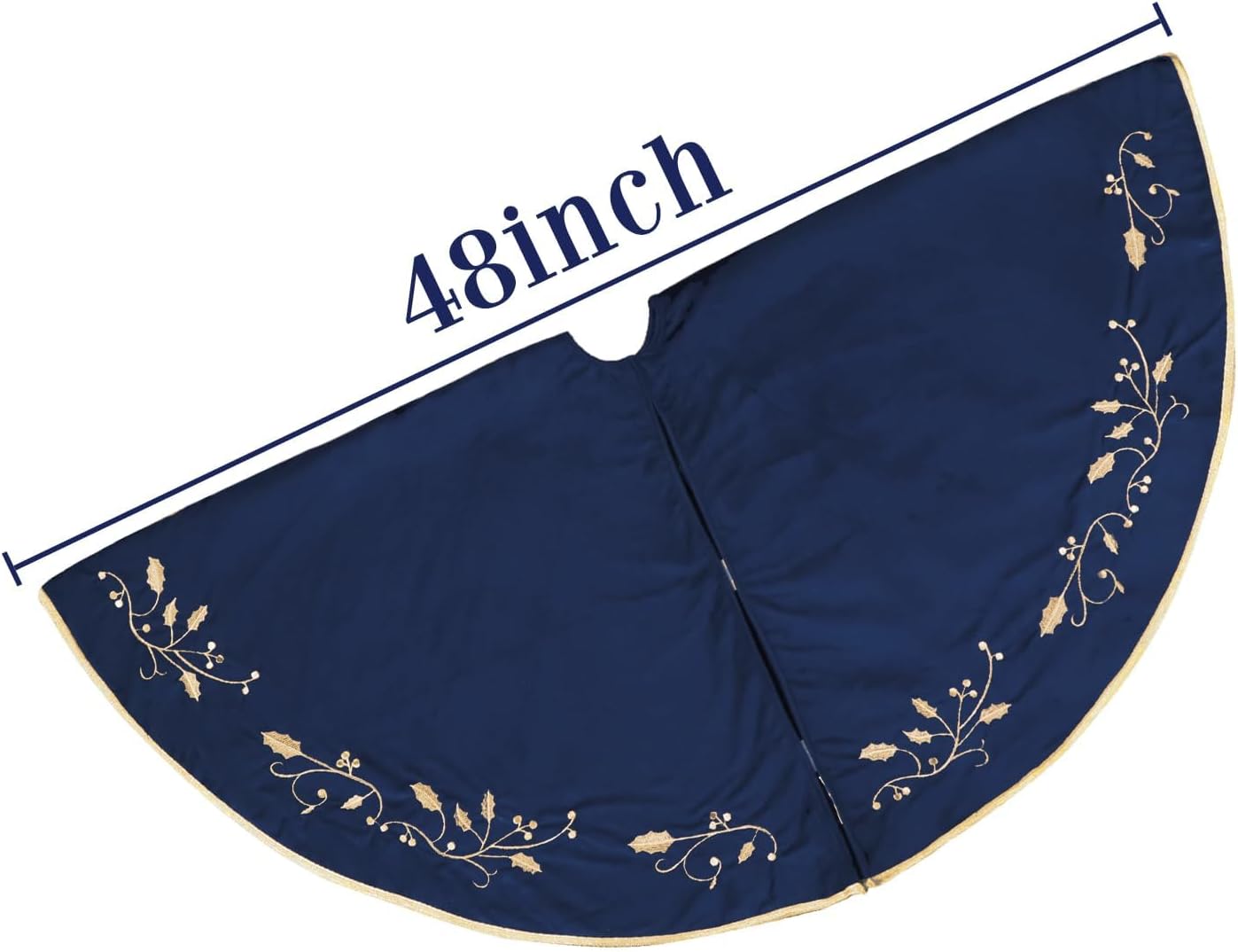 Bunny Chorus Christmas Tree Skirt, 48 inches Large Velvet Fur Plush Blue Tree Skirt, Xmas Tree Skirts with Gold Embroidered Holly Leaf for Merry Christmas Party Christmas Tree Decorations