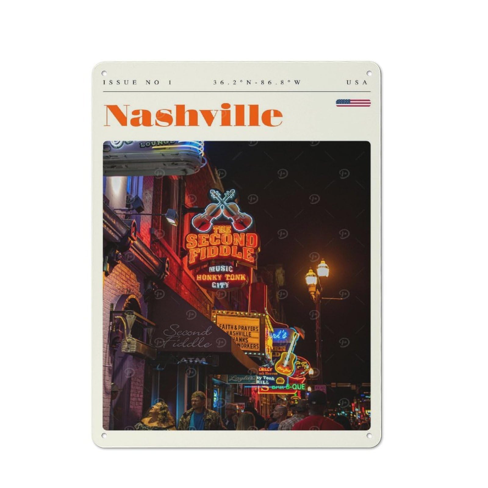 Junmoney Style-5 Classic Nashville Tennessee Travel Art Metal Wall Art Sign 40X30cm, Vintage Wall Decor For Lounge, Study, Pub Or Wall Gallery