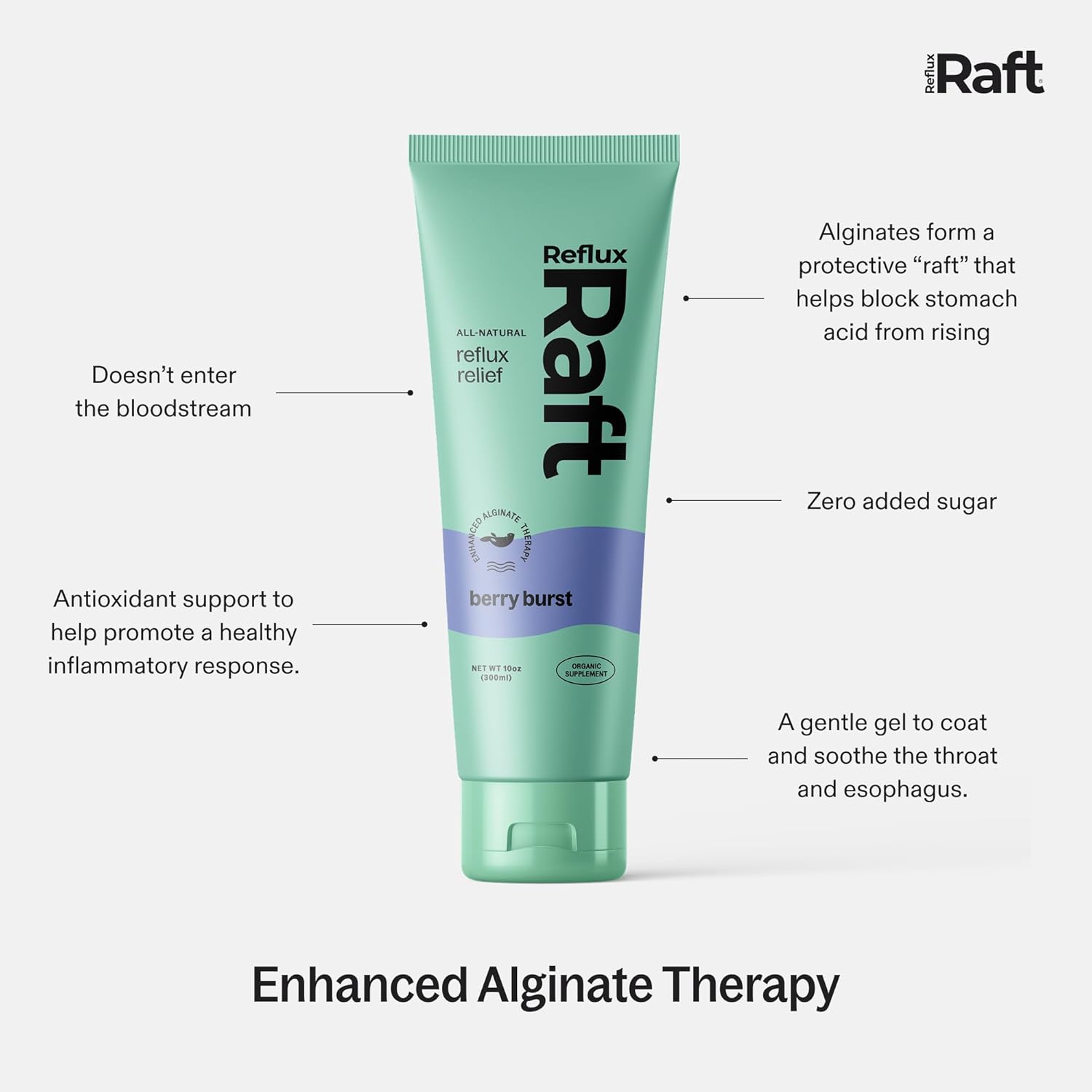 Acid Reflux Therapy with Organic Alginate, Pregnancy Safe, Fast & Long-Lasting GERD & LPR Support, Zero Sugar, Gluten-Free, Low Sodium, Berry Burst, 60 Gel Servings, 10 OZ Bottle 1 Bottle image 6 of 8 B0DJ7TXQTW