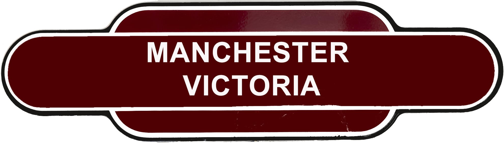 Railway Station Totem Sign, Stations Or Personalised Metal, Multiple Colours and Sizes, Rust-Proof (405X105 MM, Manchester Victoria)