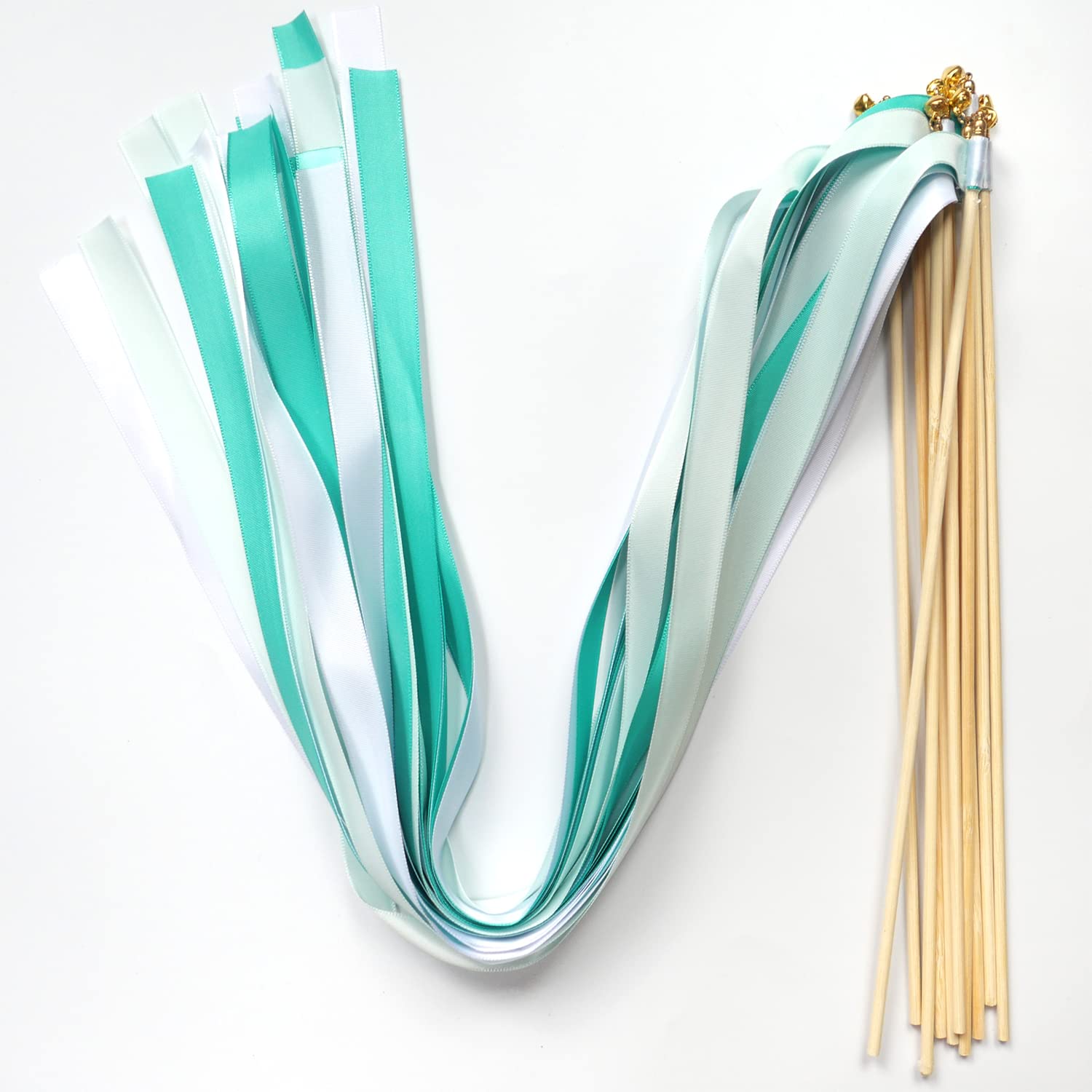 Aniyan 20 Stück Hochzeit Zauberstäbe mit Bändern und Glocken, Wedding Wands Luftschlangen Sticks, Band Fairy Wands für Hochzeit, Party, Geburtstag Deko(Hellblau)