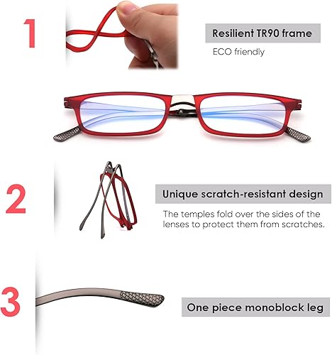 Miniatura 4 de SKYOAK Gafas de lectura plegables irrompibles evolucionadas para mujeres y hombres, bloqueo de luz azul, anti rayos UV, plegable, portátil,