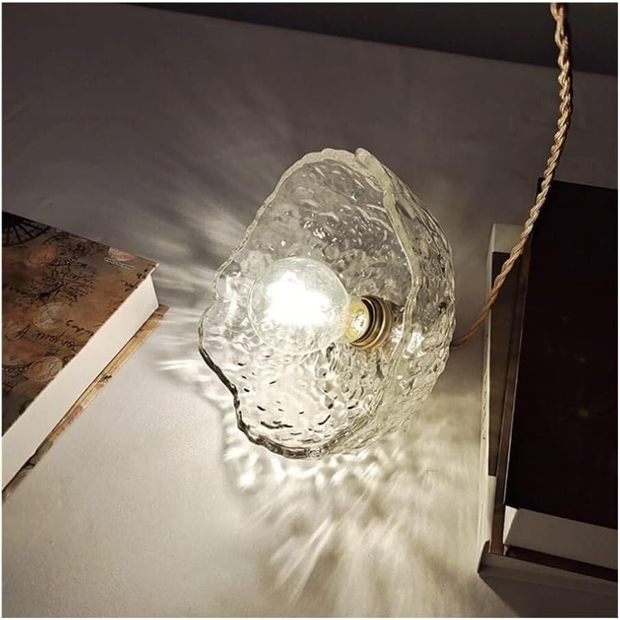 Suspension moderne en verre ondulé transparent et laiton chic E27