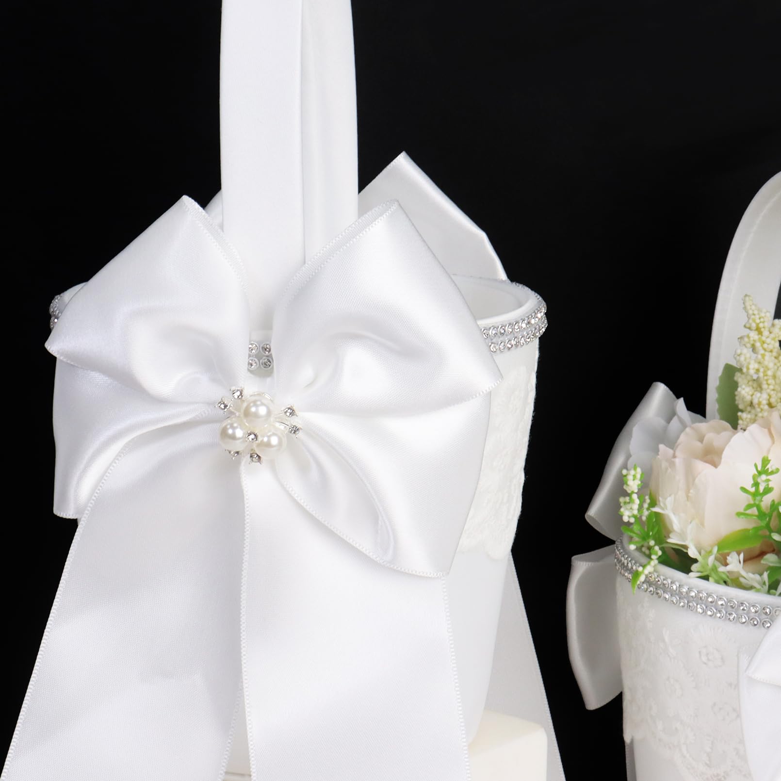 2 Stück Blumenmädchen Korb Blumenkorb Hochzeit, Blumenstreukörbchen Hochzeit Weiß