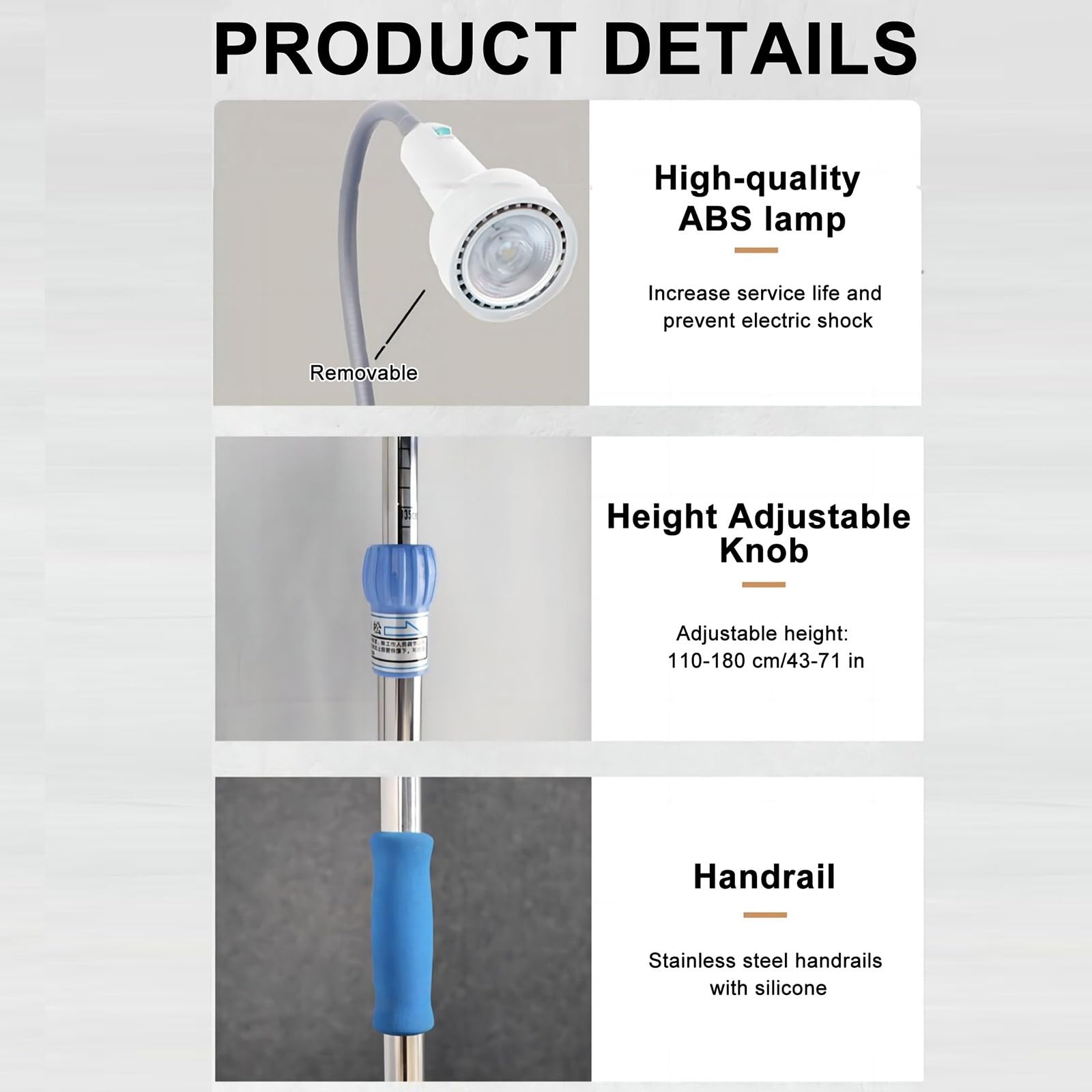 Lampada Chirurgica Dentale da Pavimento di Tipo Mobile, Lampada da Visita Chirurgica LED da 28 W, Lampada per Visita Ginecologica Flessibile a Collo di Cigno