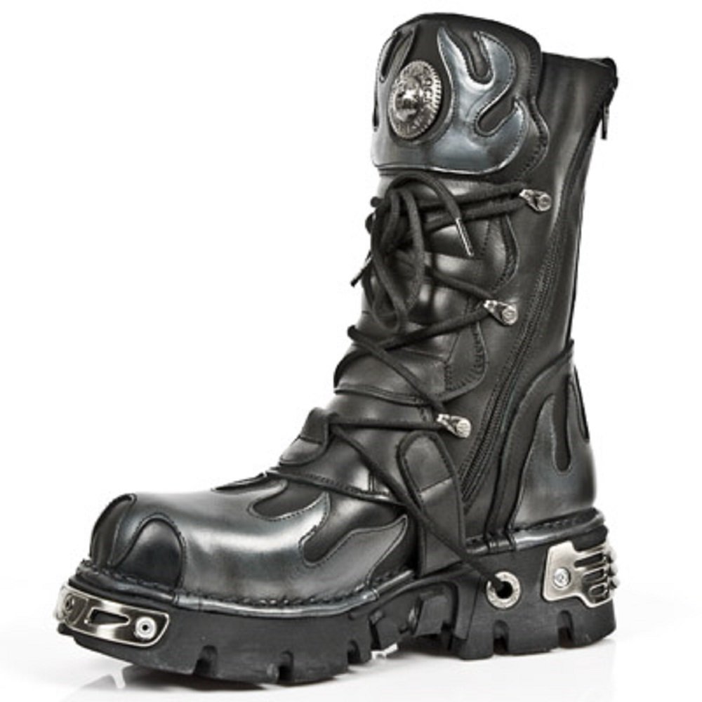 New Rock Metallic nero Pelle Stivali M.591-S2