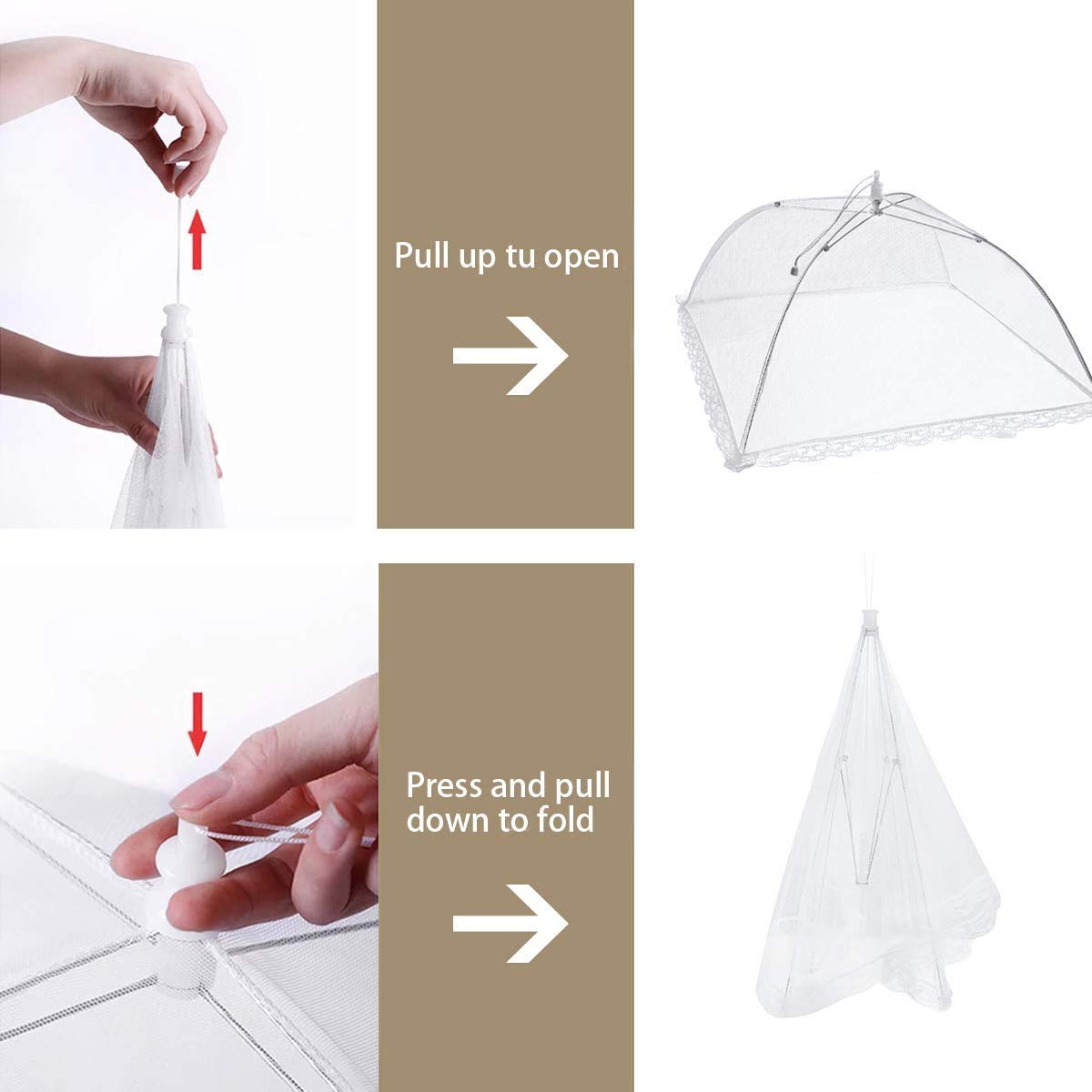 2 paquetes de tapas de comida de malla emergente, 17 pulgadas Carpa protectora de comida plegable estilo paraguas Mantenga alejadas moscas, insectos, mosquitos, blanco
