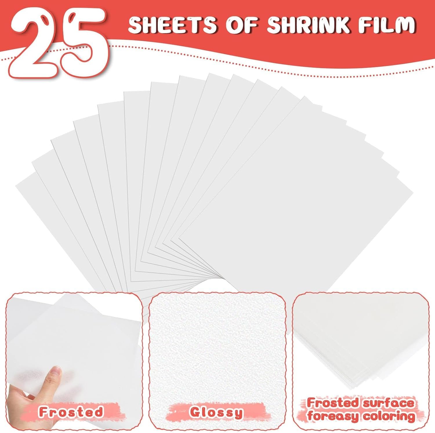 WOOWAIR 225 Pezzi Set di Fogli in Plastica Termoretraibile, 20x14,5cm Magica Shrink Plastic include 25 Fogli di Carta Termoretraibile e 100 Portachiavi con Catenine per Artigianale Creativa Fai da Te