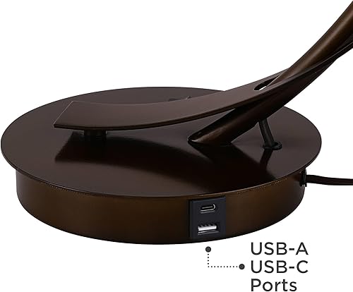 Miniatura 6 de Possini Euro Design Calvin - Lámpara de mesa vintage moderna de 22.5 pulgadas con puertos USB, filamento de carga A+C, pantalla LED de cúpula de