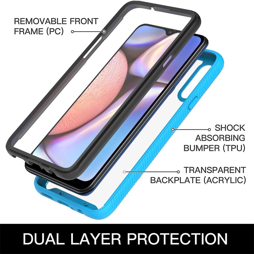 ONOLA Designed for Galaxy A20S Case,Three Defense Built-in Screen Protector Crystal Clear Full Body Shockproof Slim Fit Cover for Samsung Galaxy A20S Phone (Clear/Light Blue)