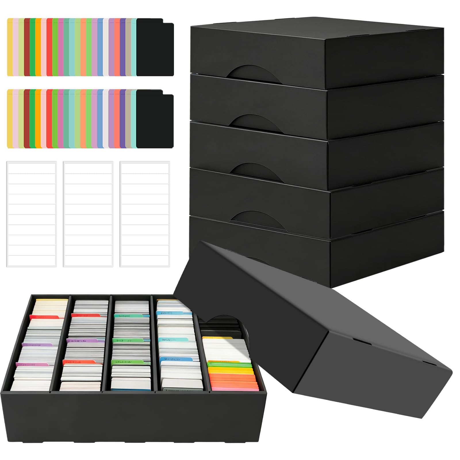 6Pcs Scatola di Carte da Collezione, con 48 Divisori Colorati, per 27900 Carte Collezionabili, Scatola per Carte Nera, Scatola In Cartone per La Conservazione Di Carte TCG/Magic/MTG