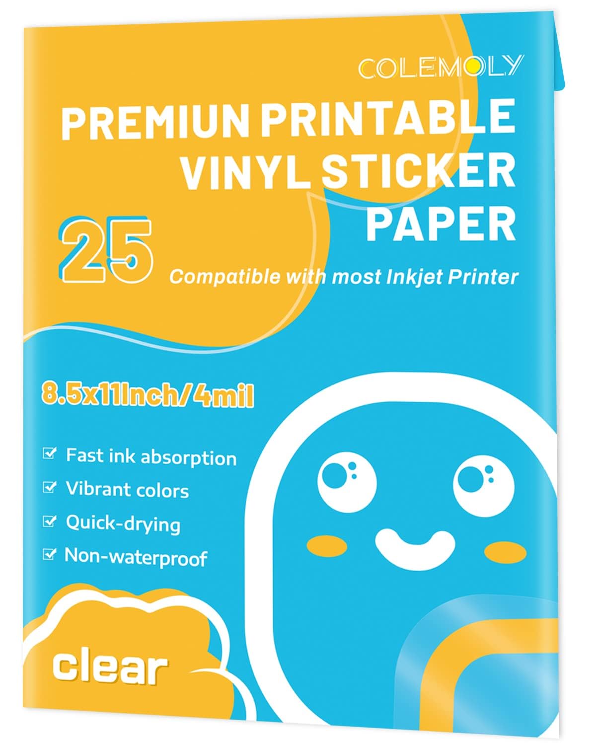 Photo 1 of Colemoly Clear Printable Vinyl Sticker Paper, 25 Sheets