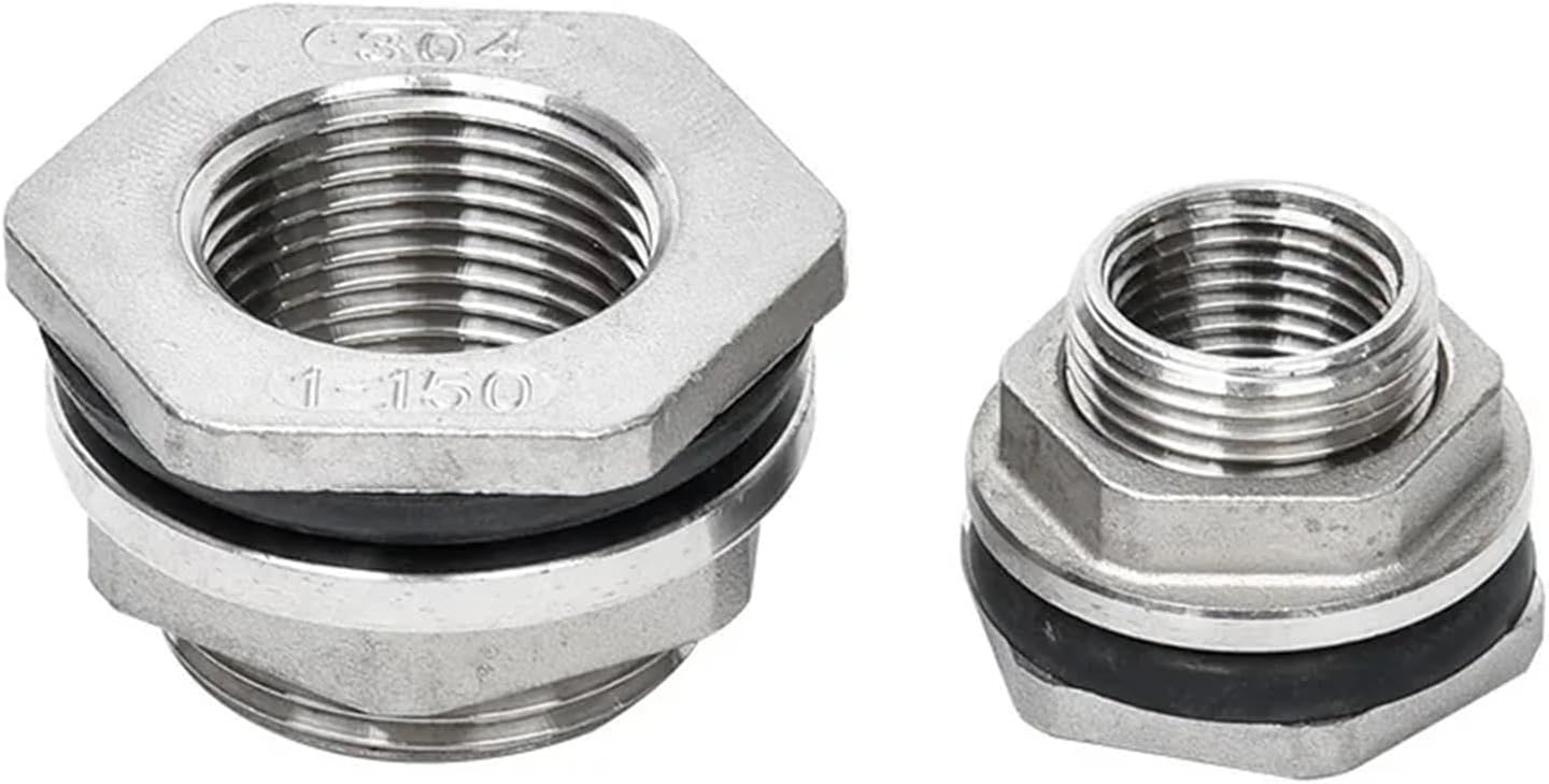 1/4" 3/8" 1/2" 3/4" 1" 1-1/4" 1-1/2" 2" Water Tank Connector Male Pipe Nut Jointer with Gasket(304 stainless steel,3/4")