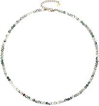 Gemstone Necklace with Faceted 4 mm Beads – Real Natural Stones – Adjustable Length – Healing Stone Protective Stone Gemstone Necklace Lucky Charm Talisman Gift