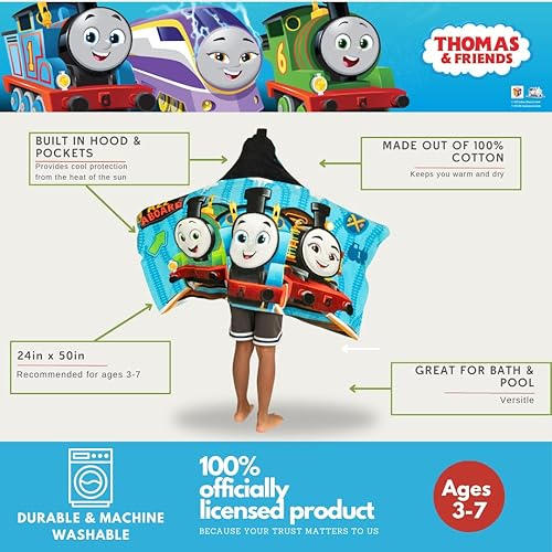 Miniatura 3 de Franco Thomas & Friends - Toalla de rizo de algodón suave con capucha para niños, 24 x 50 pulgadas, (producto 100% oficial)
