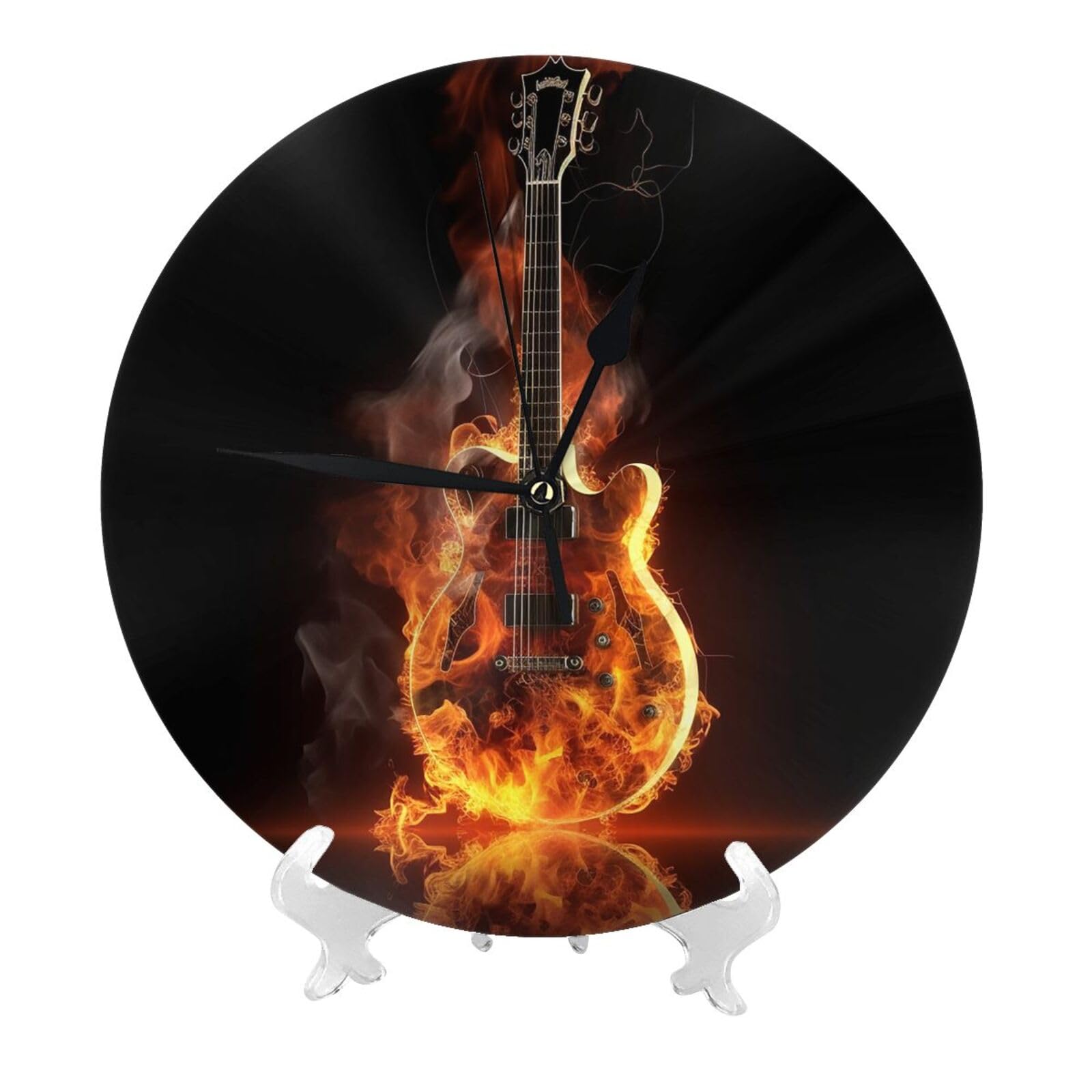 DWVTSLH Fire Guitar Wall Clock 10 Inch Silent Non-Ticking Modern Clocks Battery Operated - Decorative Wall Clocks for Bedroom Living Room Kitchen Office Wall Decor Gift Idea