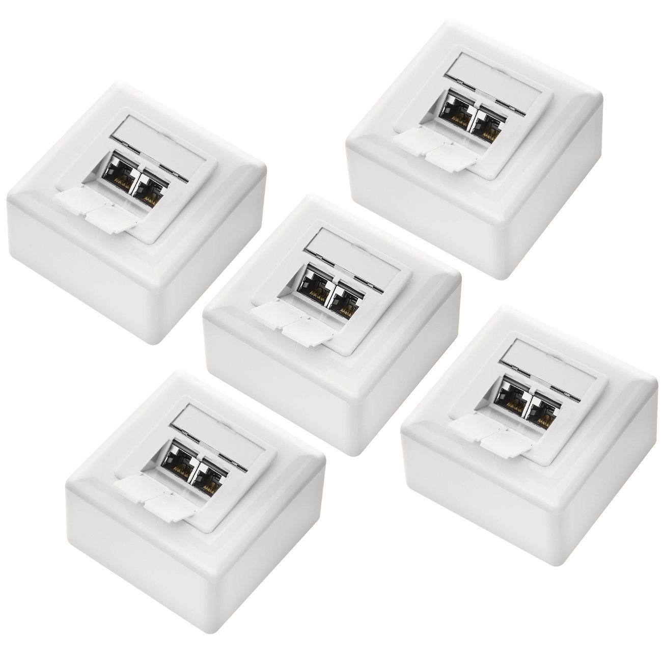 deleyCON 5x CAT6 Universel Prise Réseau - 2x Port RJ45 - Blindé - Surface ou Affleurant - 1 Gigabit Ethernet Réseau - EIA/TIA 568B - Blanc