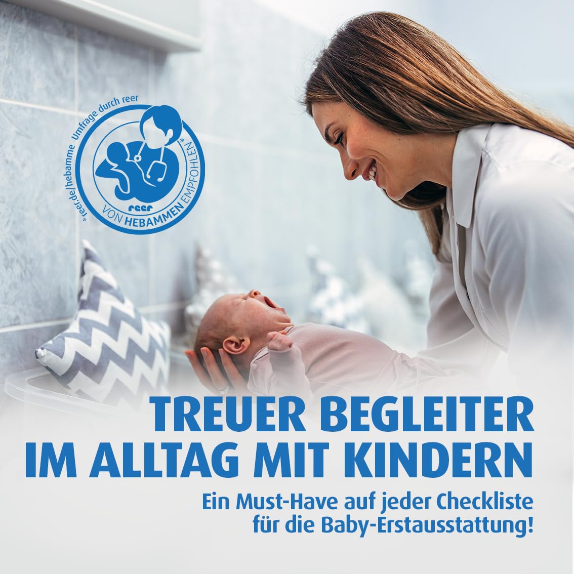 Reer Wickeltischstrahler EasyHeat Flex, Heizstrahler mit Standfuß, Wärmelampe fürs Baby, kompaktes Design, 1 Stück (1er Pack), 230V/500W, weiß
