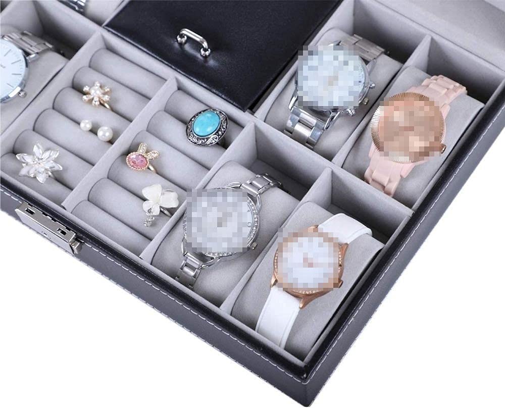 Boîte de rangement pour montres en cuir noir pour homme - Compatible avec boîtier miroir - Organiseur de cadeau pour femme - Boîte à bijoux (couleur : B-noir)