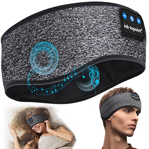 Casque de Sommeil, Bandeau de Sport Bluetooth Casque de Sommeil de Musique sans Fil avec Haut-parleurs étanches IPX6 Longue durée de Lecture pour Le Yoga au Bureau de Voyage (Gris et Noir)