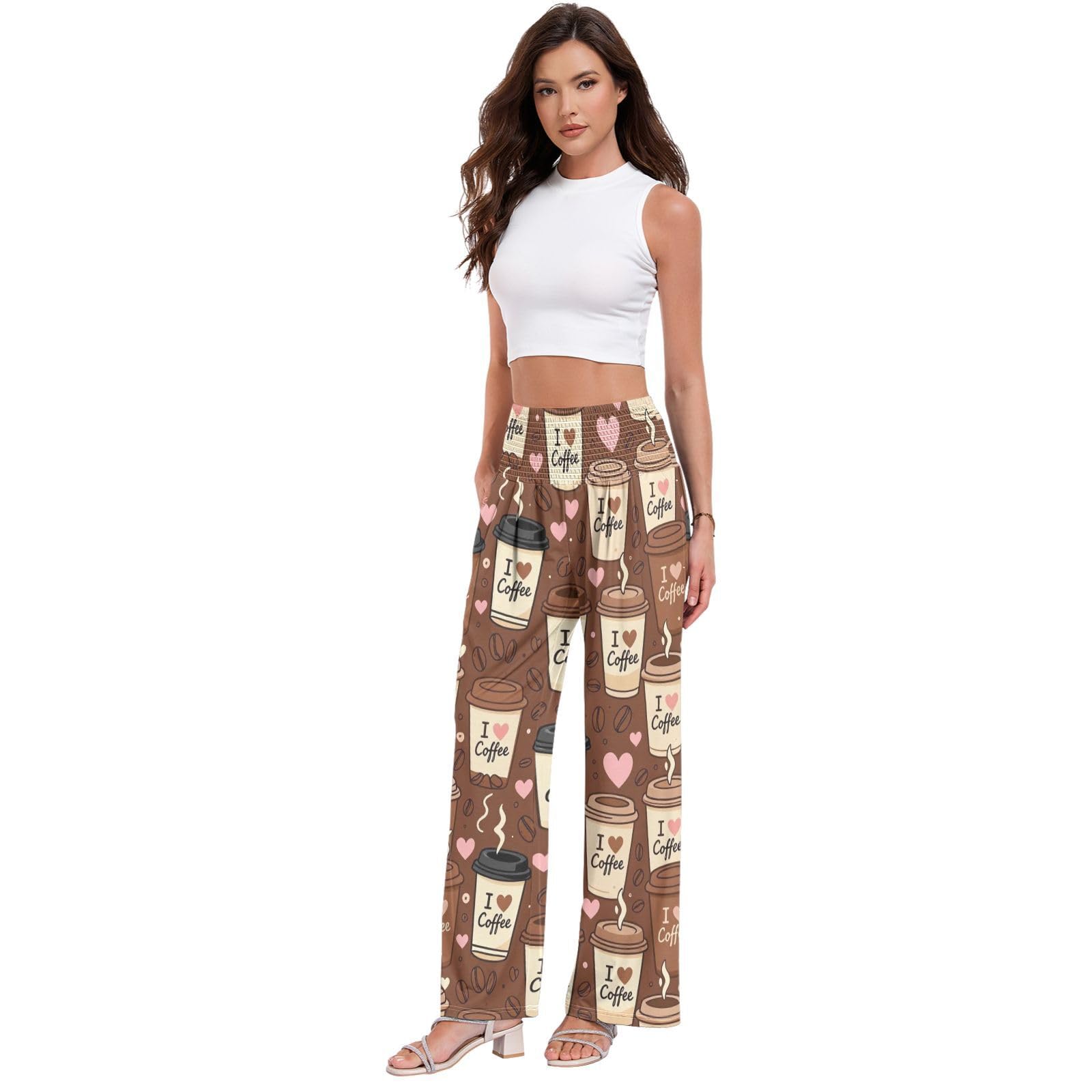 Filiżanki do kawy damskie spodnie palazzos elastyczna talia No Dig Casual Pants