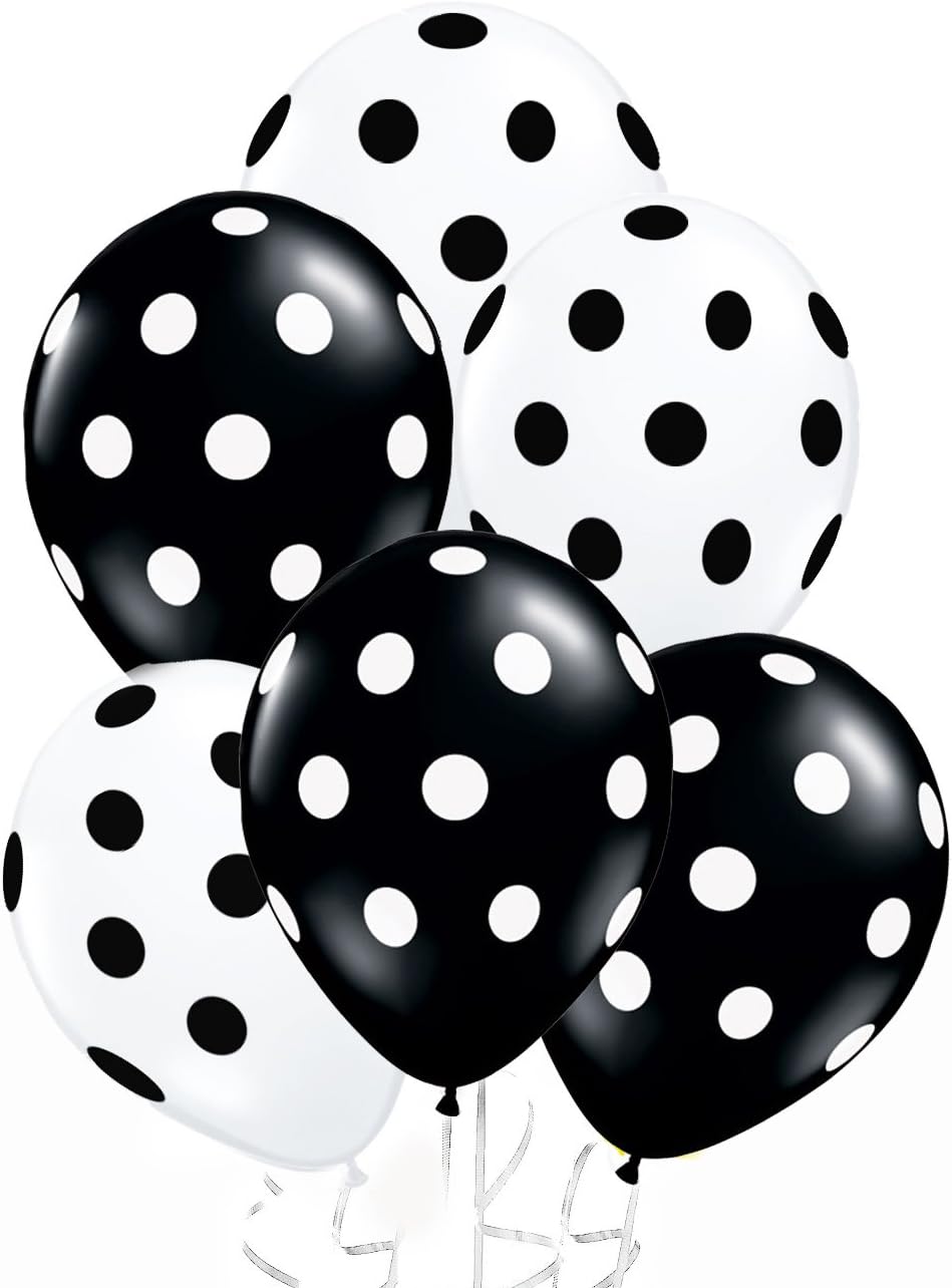 Amazon Com 24 Assorted Black And White Polka Dot Balloons Home Kitchen