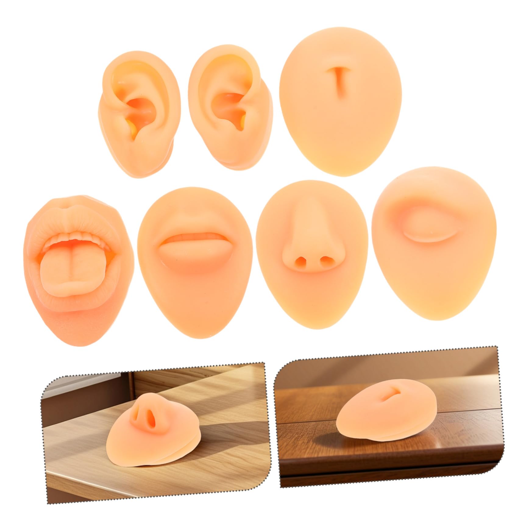 SECFOU 1set Modelli Facciali Silicone Per Piercing Comprende Orecchie Naso Bocca e Lingua Modelli Flessibili Per Pratica e Insegnamento Strumenti Di Alta Versatilità e Facili Da Pulire