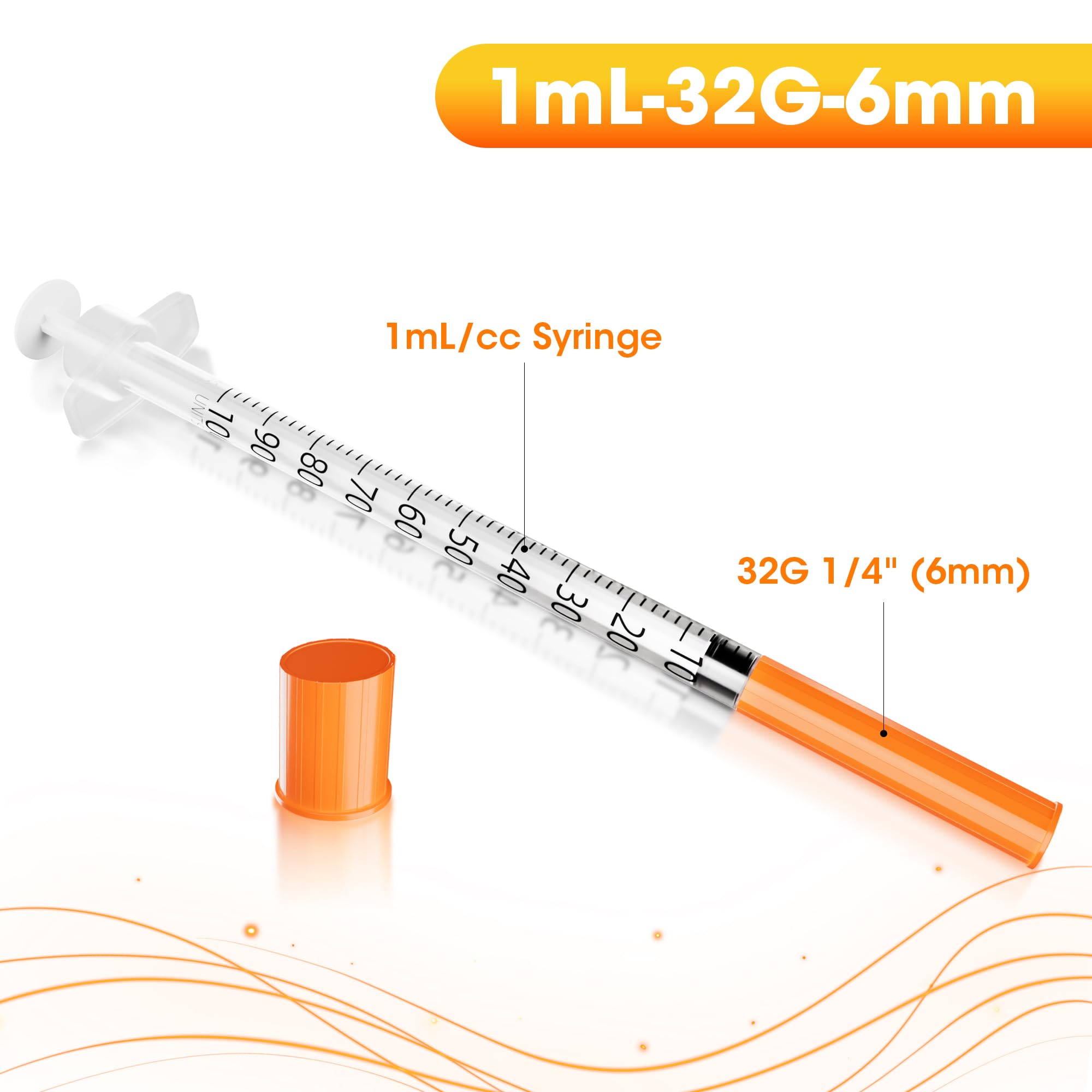 1cc Syringe 32G 1/4" 6mm, U-100 1ml Lab Syringes, Pack of 20 — Amazon image 2
