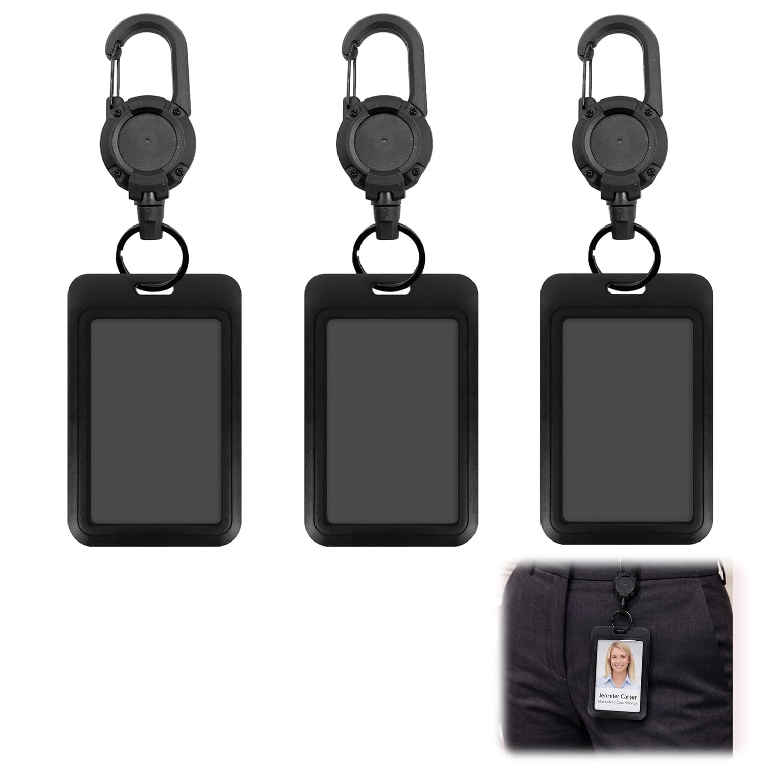 3 PCS Retractable Keychain Set, Retractable Lanyard with Card Holder, ID Badge Holders for Office School ID Credit Proximity Pass.