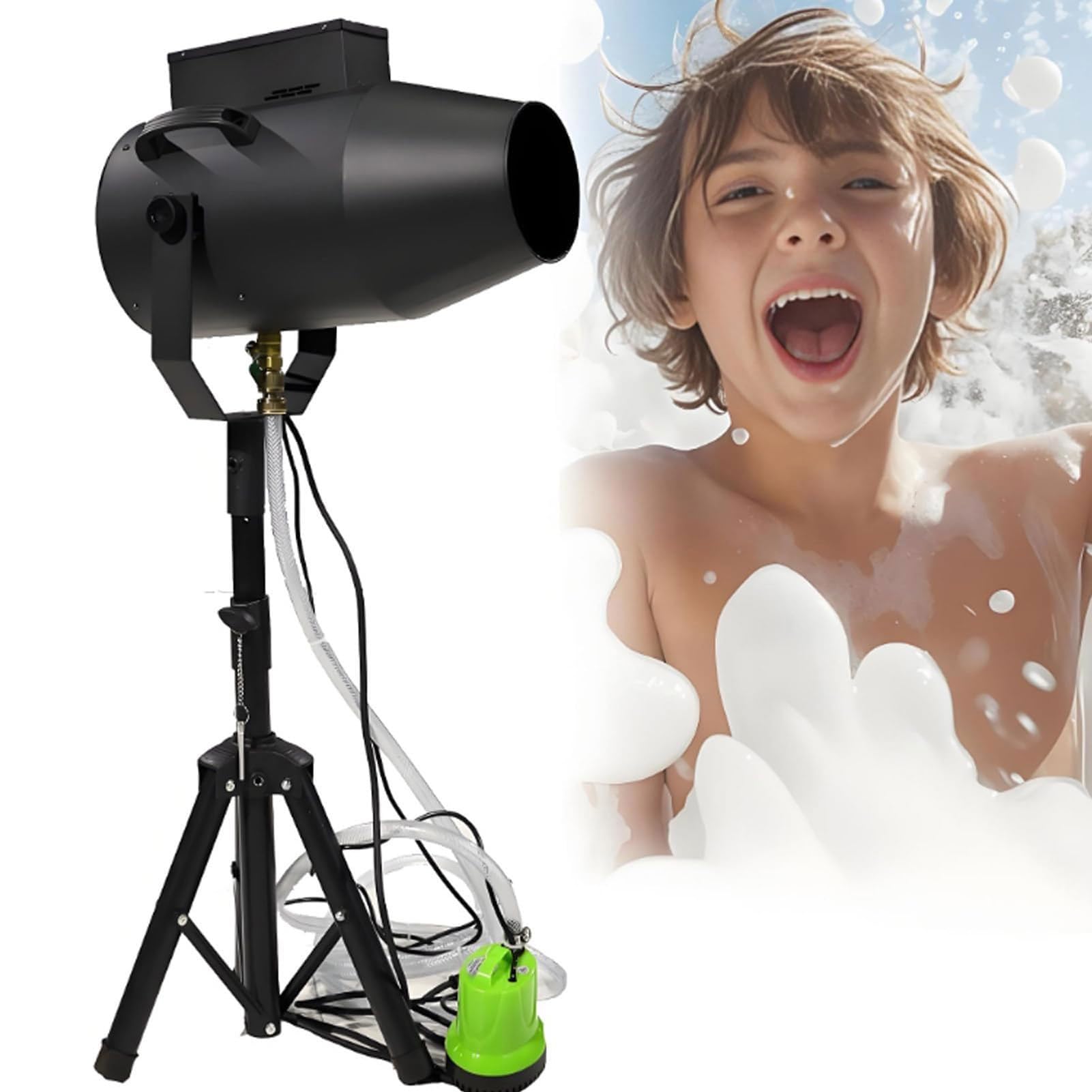 Macchina per schiuma, cannone in schiuma da 1000 W per feste, produce rapidamente grande volume di schiuma, copertura 80 m², distanza di spruzzo 6-10 m, ideale per riunioni e celebrazioni